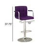 Leatherette Adjustable Bar Stool with Metal Tubular Support Purple BM131408 - Benzara