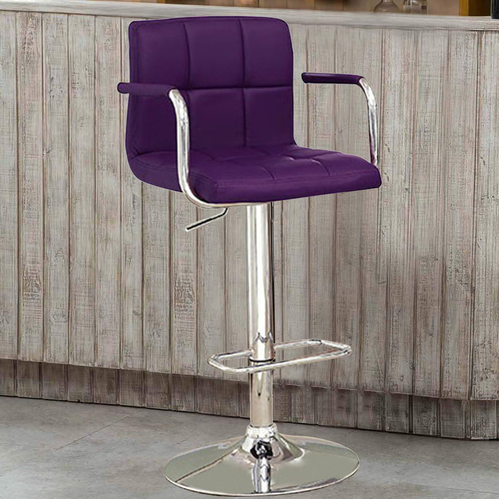 Leatherette Adjustable Bar Stool with Metal Tubular Support Purple BM131408 - Benzara