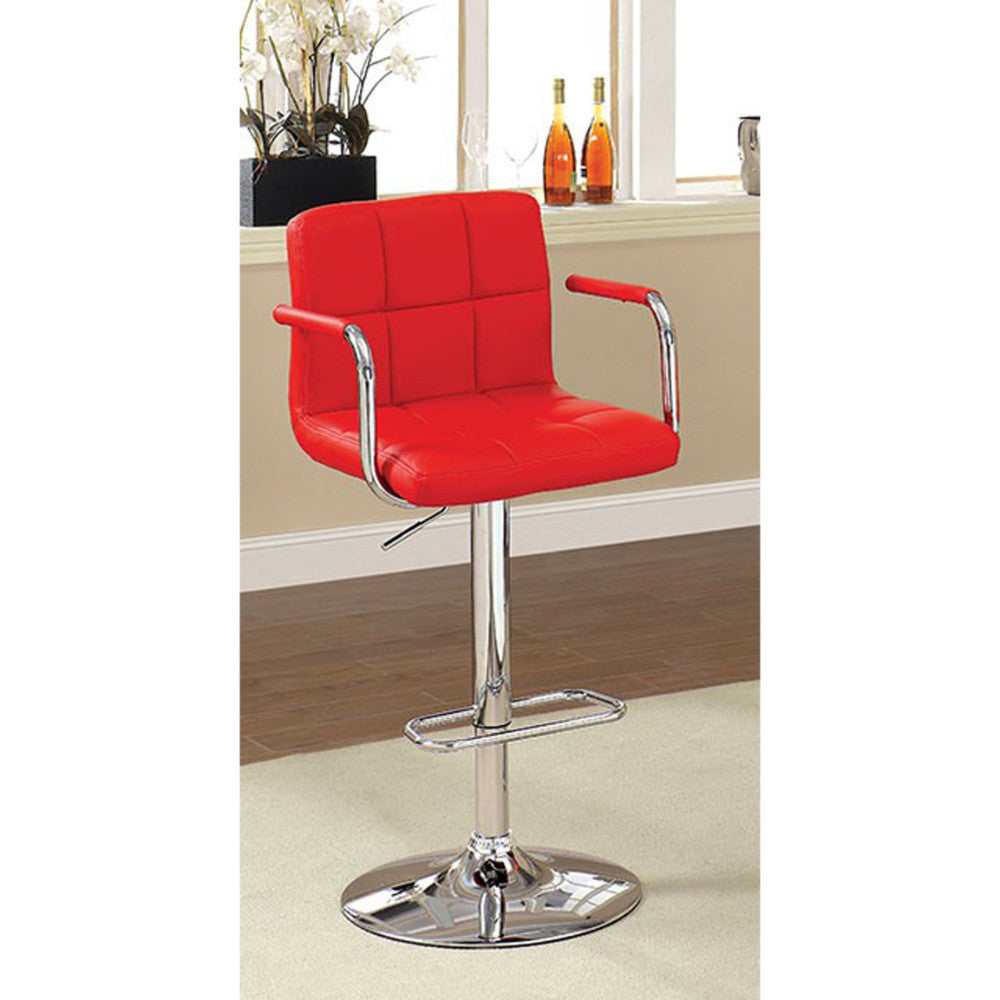 Leatherette Swivel Barstool with Square Stitched Details Red and Silver BM131409 - Benzara