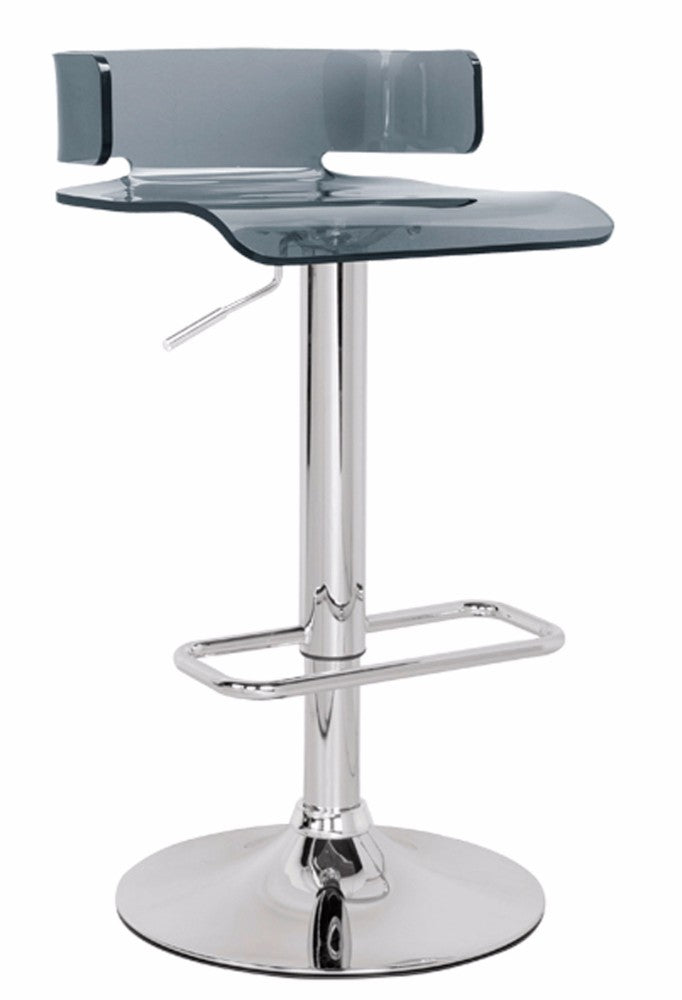26 Inch Acrylic Adjustable Barstool Chrome Pedestal Base Gray BM157349 - Benzara