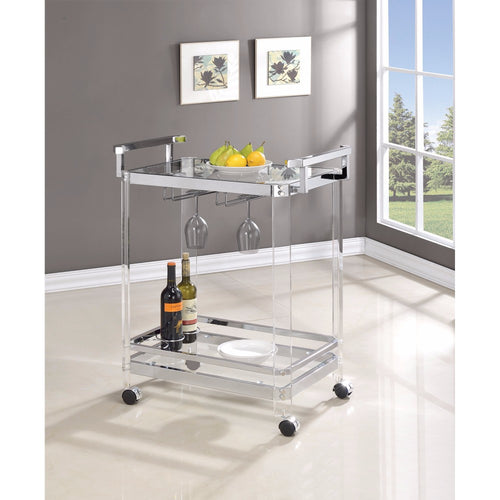 Stylish Metal Base Serving Cart With Glass Top Clear BM160122 - Benzara