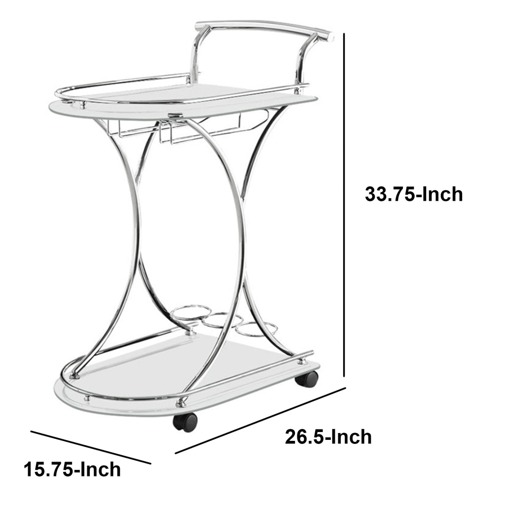 Captivating Serving Cart With 2 Frosted Glass Shelves Silver BM160282 - Benzara