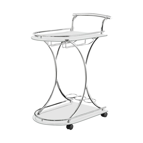 Captivating Serving Cart With 2 Frosted Glass Shelves Silver BM160282 - Benzara