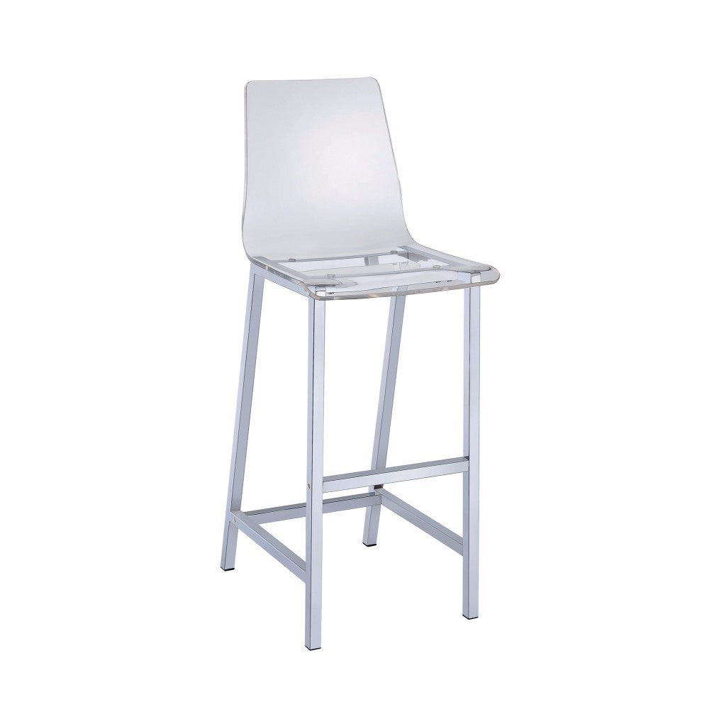 Elegant Acrylic Bar Height Stool with Chrome Base Clear And Silver Set of 2 BM160767 - Benzara
