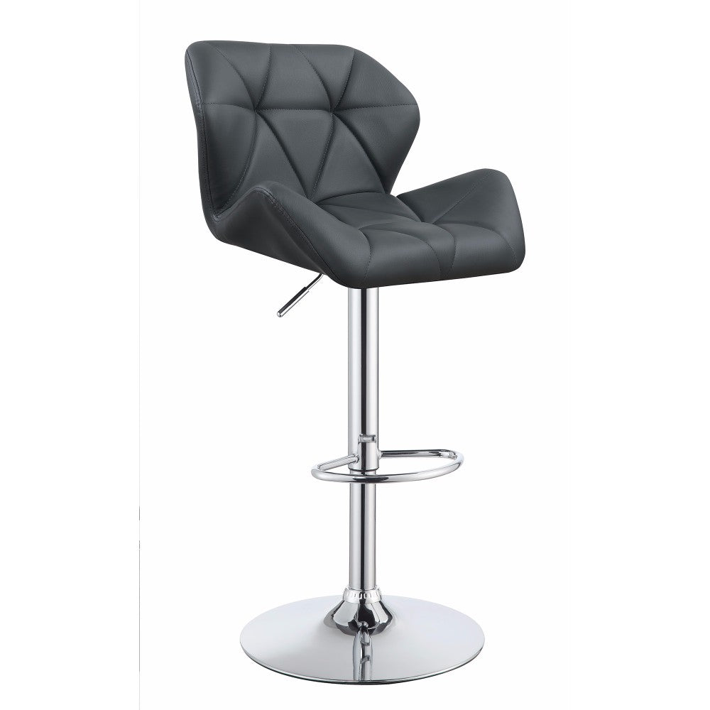 Elegant Adjustable Diamond Bar Stool with Chrome Base Gray Set of 2 BM160773 - Benzara