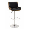 Contemporary Small Back Adjustable Bar Height Stool Black & Walnut BM163780 - Benzara
