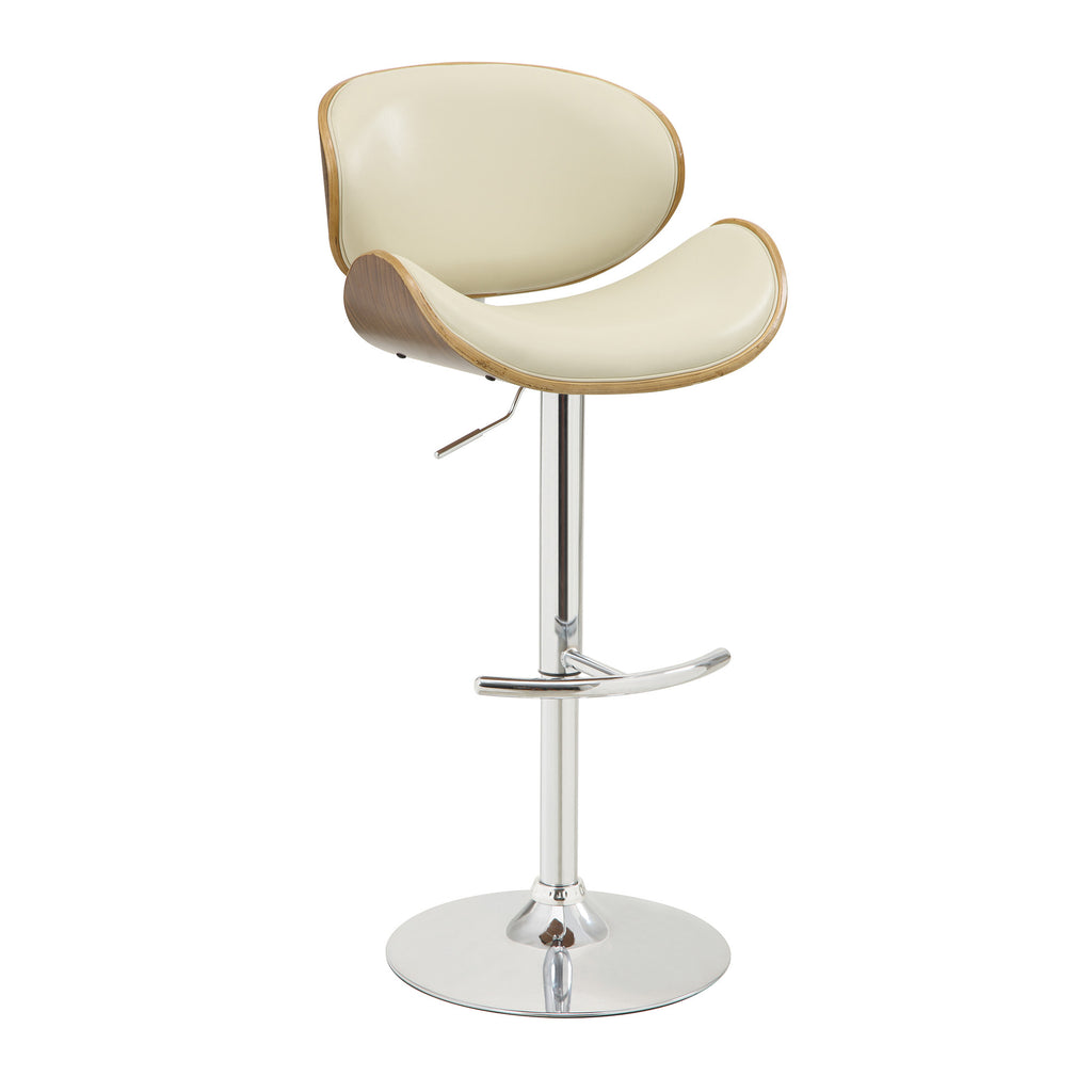 Mid Century Small Back Adjustable Bar Height Stool Cream & Walnut BM163783 - Benzara