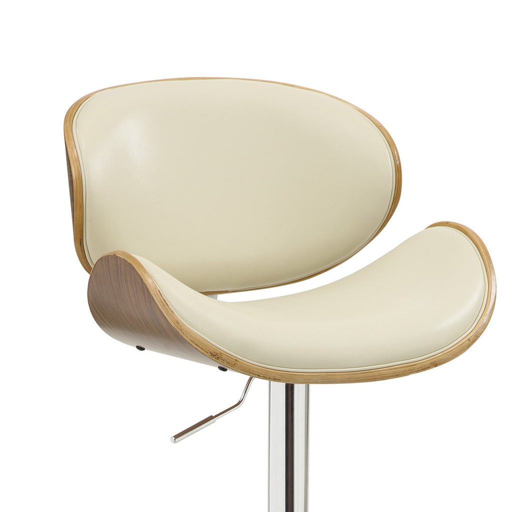 Mid Century Small Back Adjustable Bar Height Stool Cream & Walnut BM163783 - Benzara