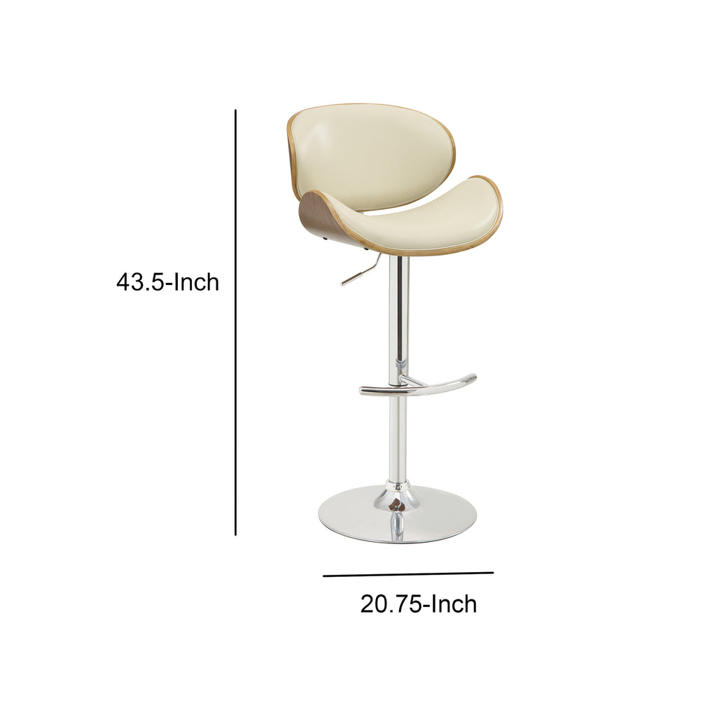 Mid Century Small Back Adjustable Bar Height Stool Cream & Walnut BM163783 - Benzara