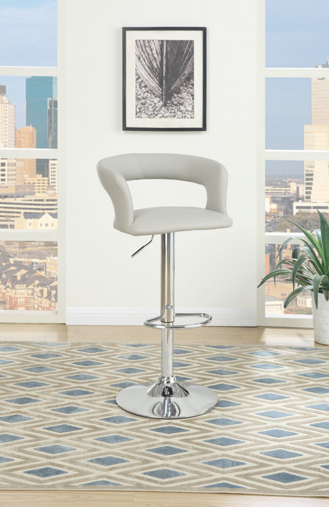 Metal Base Bar Stool With Faux Leather Seat And Gas Lift Gray & Silver Set of 2 BM166616 - Benzara