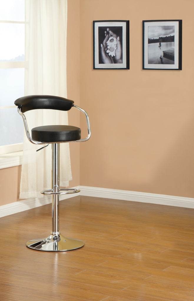 Round Seat Bar Stool With Gas Lift Black and Silver Set of 2 BM166619 - Benzara