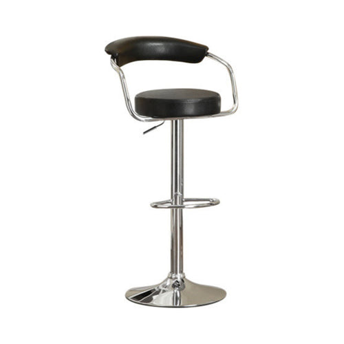 Round Seat Bar Stool With Gas Lift Black and Silver Set of 2 BM166619 - Benzara