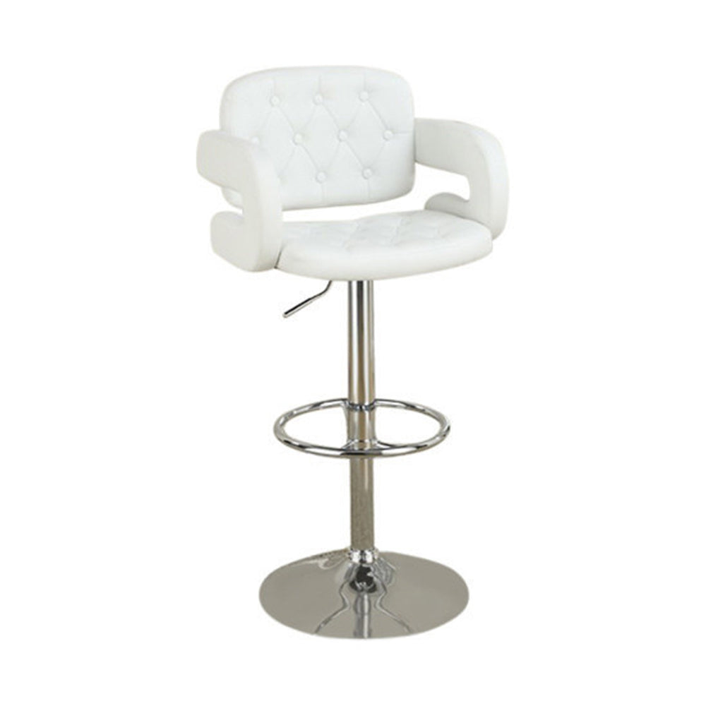 Chair Style Barstool With Tufted Seat And Back White And Silver BM166622 - Benzara