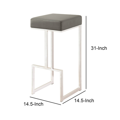 31 Inch Modern Bar Stool Vegan Faux Leather Backless Chrome Silver BM168067 - Benzara