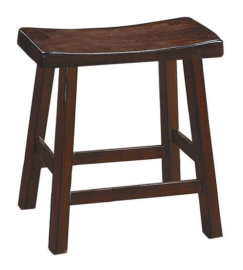 Wooden 18 in. Counter Height Stool with Saddle Seat Warm Cherry Brown Set Of 2 BM175979 - Benzara