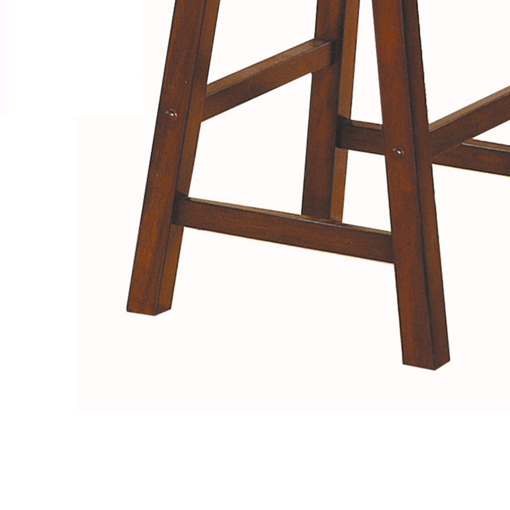Wooden 24 in. Counter Height Stool with Saddle Seat Warm Cherry Brown Set Of 2 BM175980 - Benzara