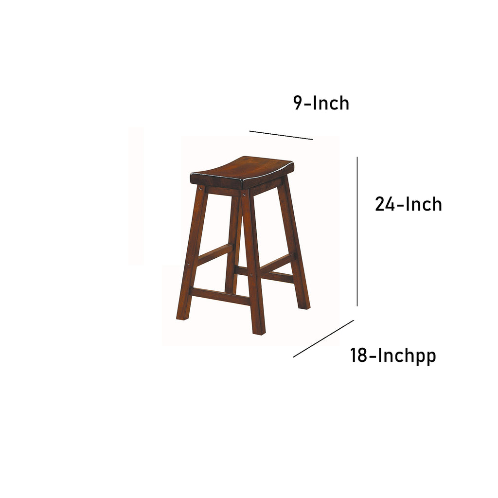 Wooden 24 in. Counter Height Stool with Saddle Seat Warm Cherry Brown Set Of 2 BM175980 - Benzara