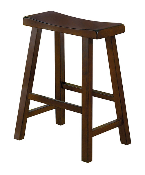 Wooden 24 in. Counter Height Stool with Saddle Seat Warm Cherry Brown Set Of 2 BM175980 - Benzara