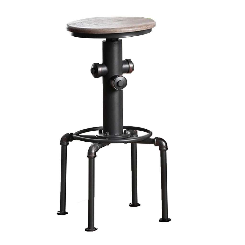 Metal Frame Bar Stool With Wooden Seat In Black And Natural Brown Set Of 2 BM181284 - Benzara
