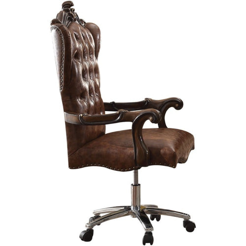 Faux Leather Upholstered Wooden Executive Chair With Swivel Cherry Oak Brown BM185348 - Benzara