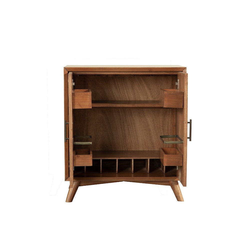 Wooden Small Bar Cabinet with Two Doors and Splayed Legs Brown BM186137 - Benzara