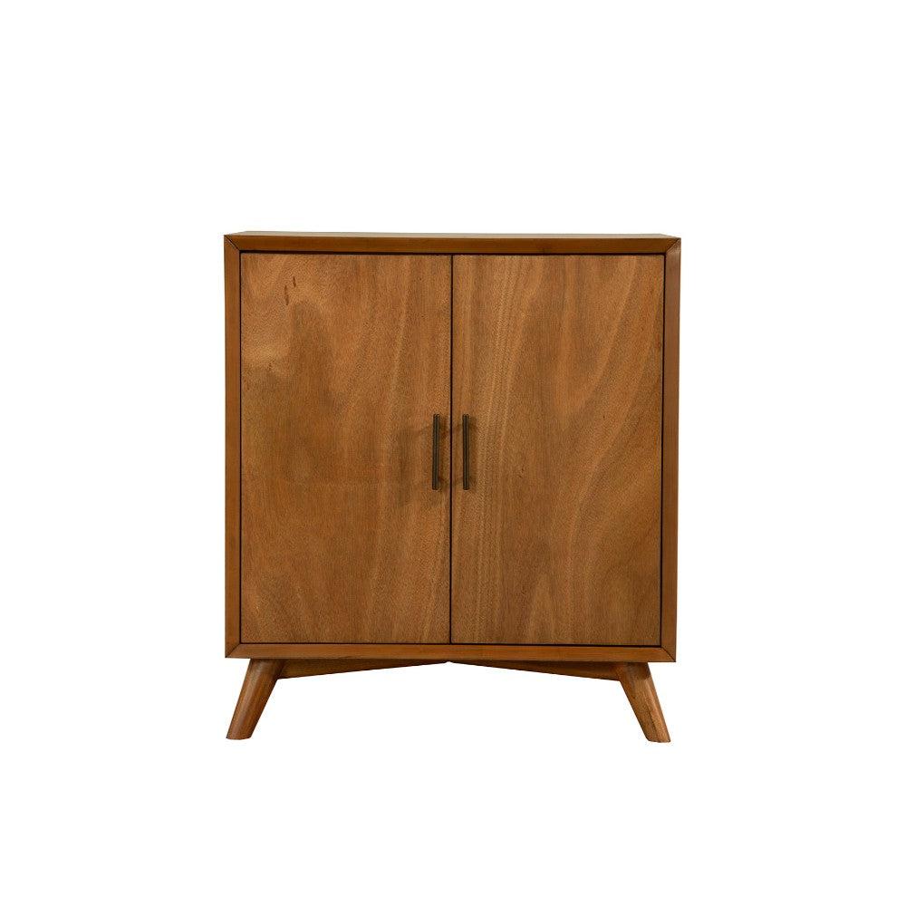 Wooden Small Bar Cabinet with Two Doors and Splayed Legs Brown BM186137 - Benzara