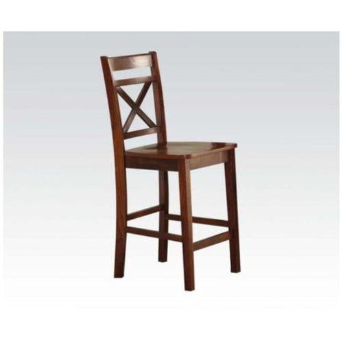 Wooden Counter Height Chair with Cross Back Set of 2 Cherry Brown BM186213 - Benzara