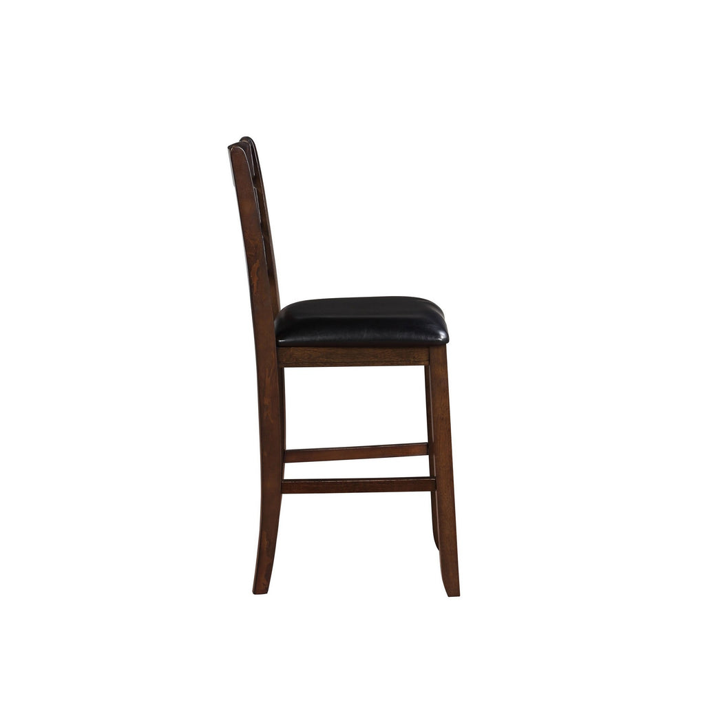 Wooden Counter Height Chair with Leatherette seat Set of 2 Black and Brown BM186229 - Benzara