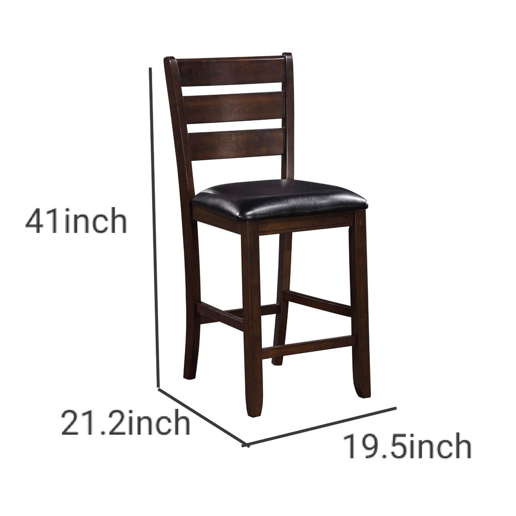 Wooden Counter Height Chair with Leatherette seat Set of 2 Black and Brown BM186229 - Benzara