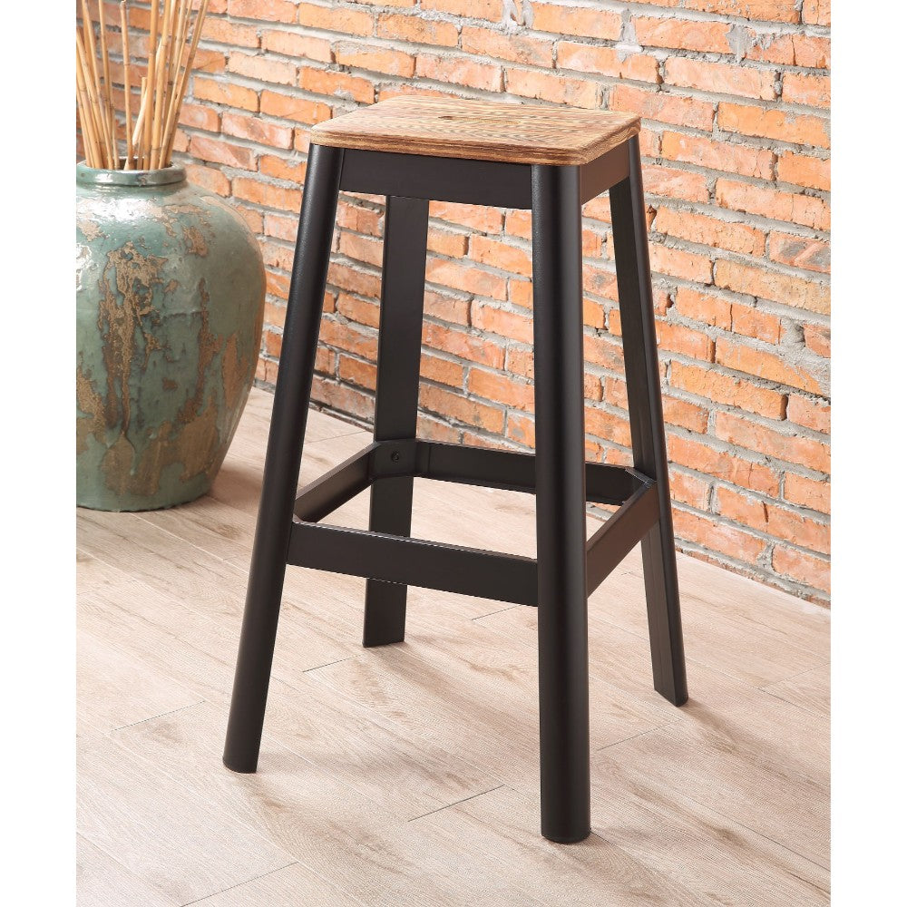 Industrial Style Metal Frame and Wooden Bar Stool Brown and Black BM186909 - Benzara