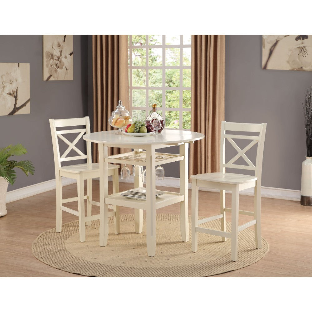 Round Wooden Counter Height Table With Wine Glass Shelf Cream BM186921 - Benzara