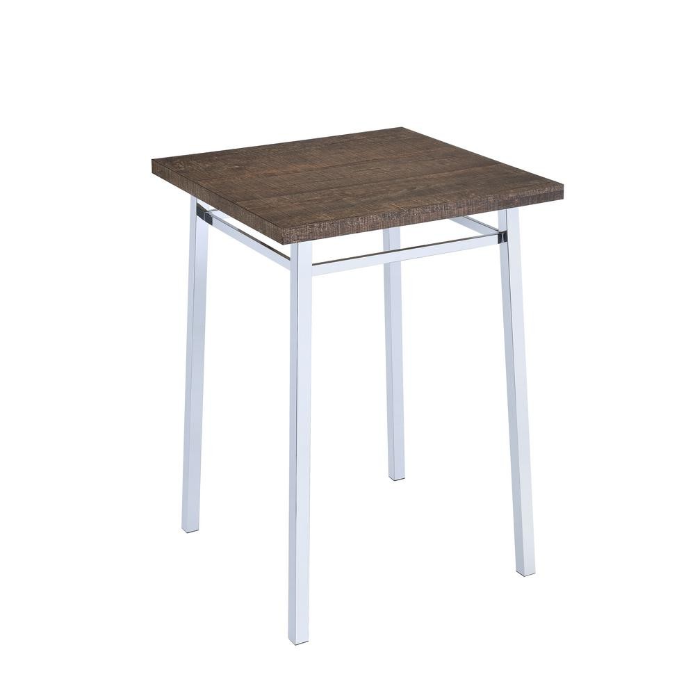 Contemporary Style Square Wood and Metal Bar Table Brown and Silver BM186922 - Benzara