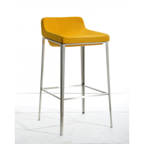 Fabric Upholstered Metal Bar Stool Yellow and Silver BM187437 - Benzara