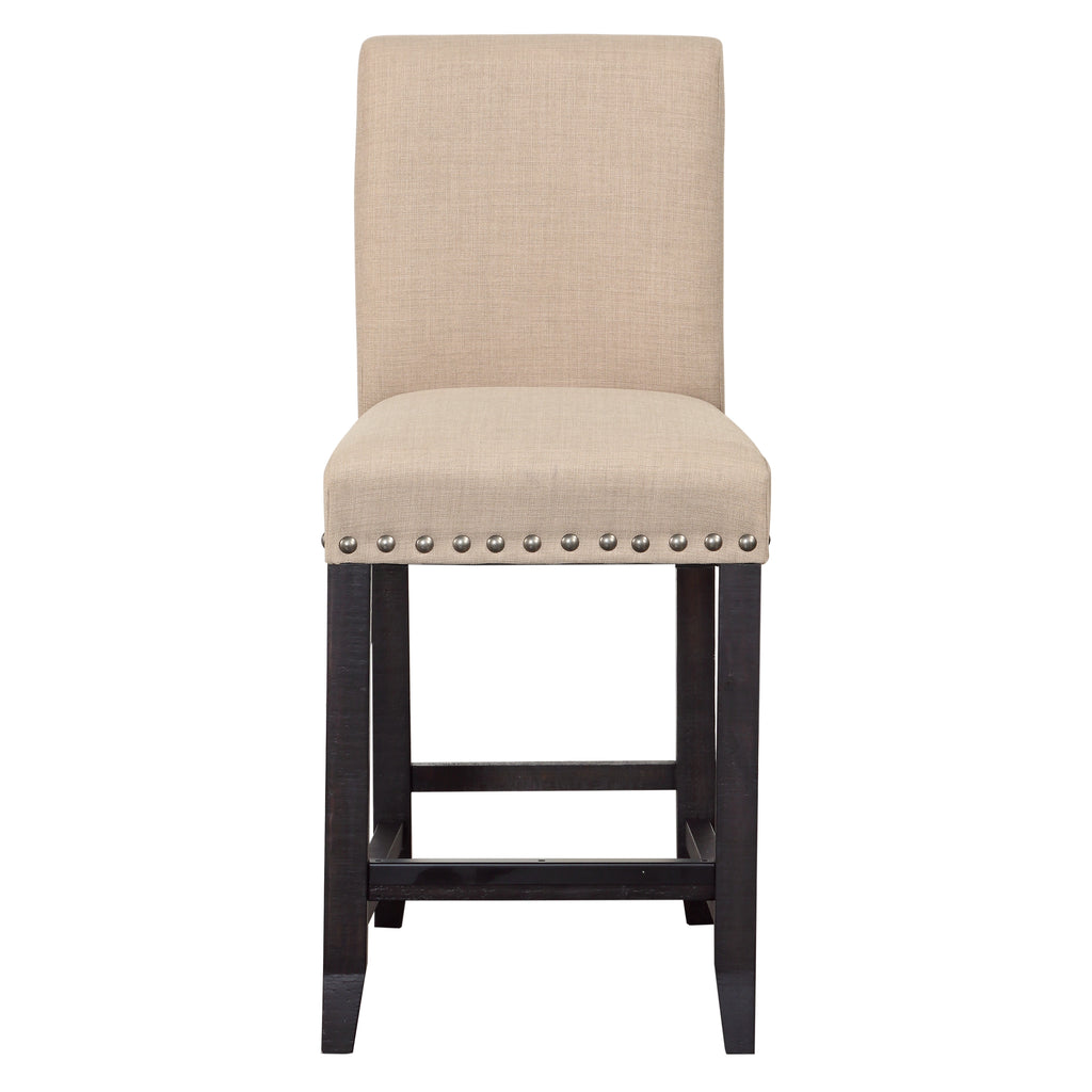 Fabric Upholstered Wooden Counter Height Stool with Nail head Trim Set of 2  Brown BM187613 - Benzara