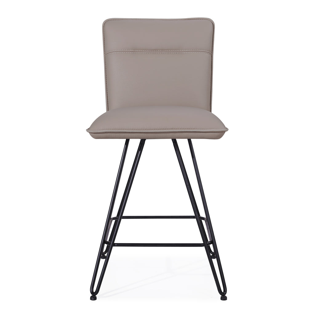 Metal Leather Upholstered Counter Height Stool with Hairpin Style Legs Taupe and Black BM187623 - Benzara