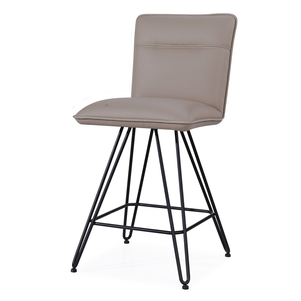 Metal Leather Upholstered Counter Height Stool with Hairpin Style Legs Taupe and Black BM187623 - Benzara