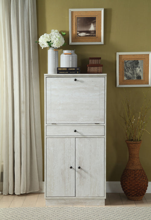 Spacious Wooden Wine Cabinet with Drop Down Storage and Double Door Cabinet White BM194374 - Benzara