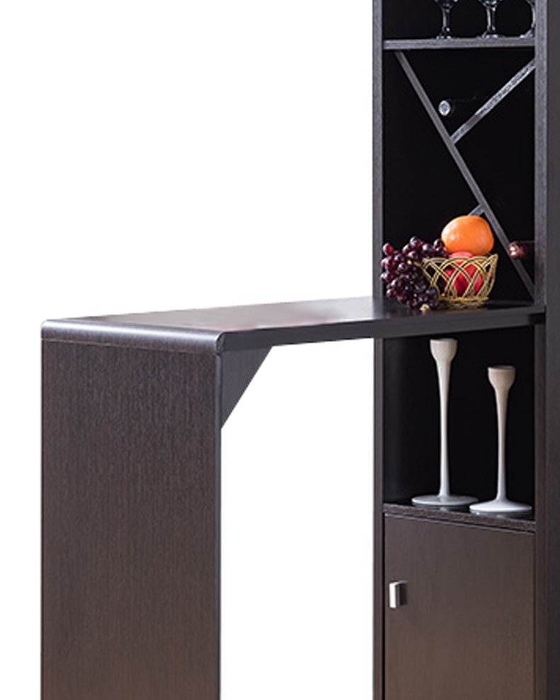 Wooden Wine Cabinet with Spacious Storage and Bar Table Red Cocoa Brown BM200684 - Benzara
