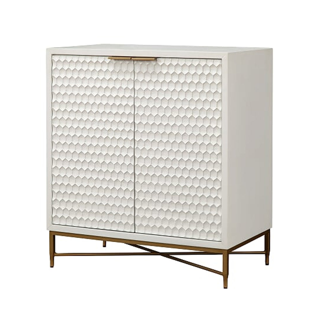 Honeycomb Design 2 Door Bar Cabinet with Metal Legs White BM206689 - Benzara