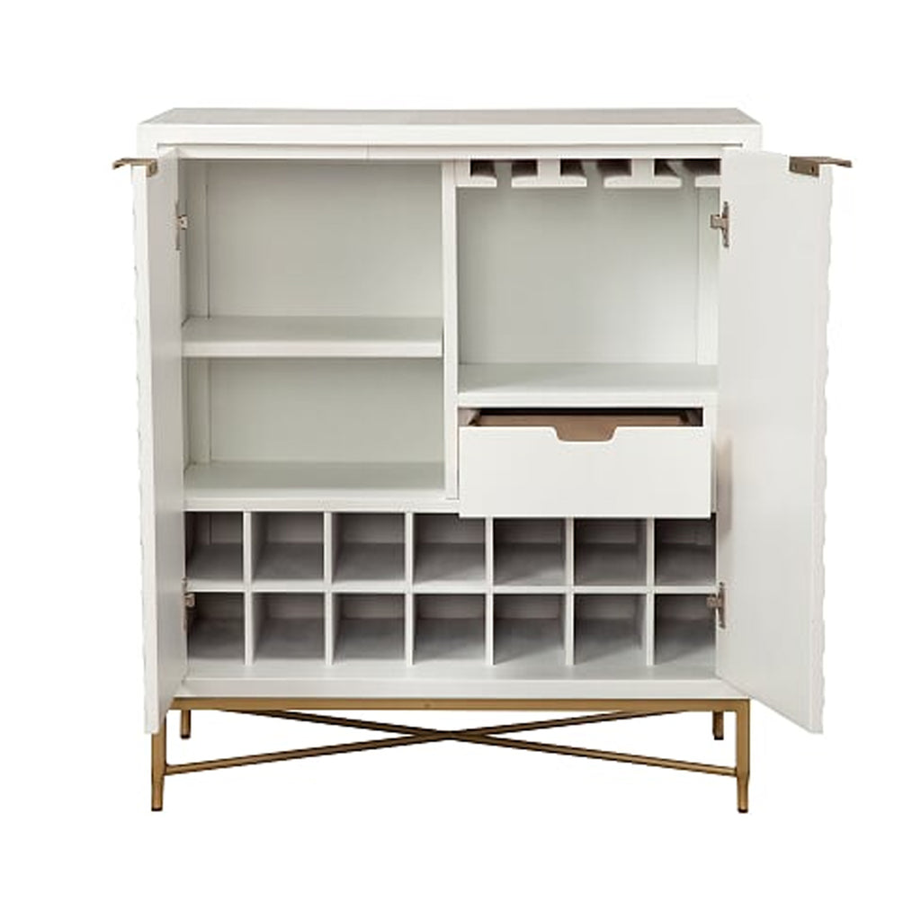 Honeycomb Design 2 Door Bar Cabinet with Metal Legs White BM206689 - Benzara