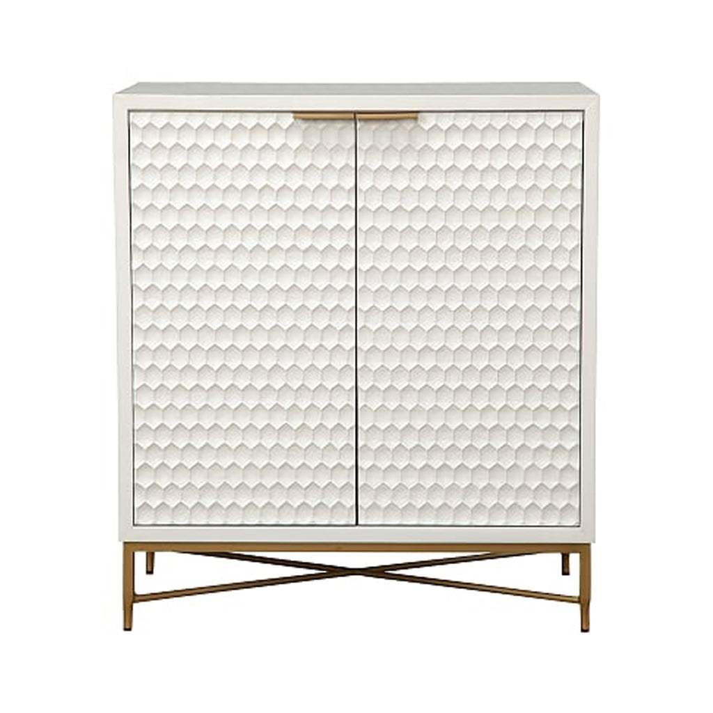 Honeycomb Design 2 Door Bar Cabinet with Metal Legs White BM206689 - Benzara