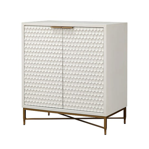 Honeycomb Design 2 Door Bar Cabinet with Metal Legs White BM206689 - Benzara