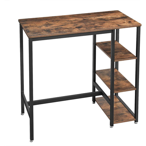 Wood and Metal Frame Bar Counter with 3 Shelves Rustic Brown and Black BM217106 - Benzara