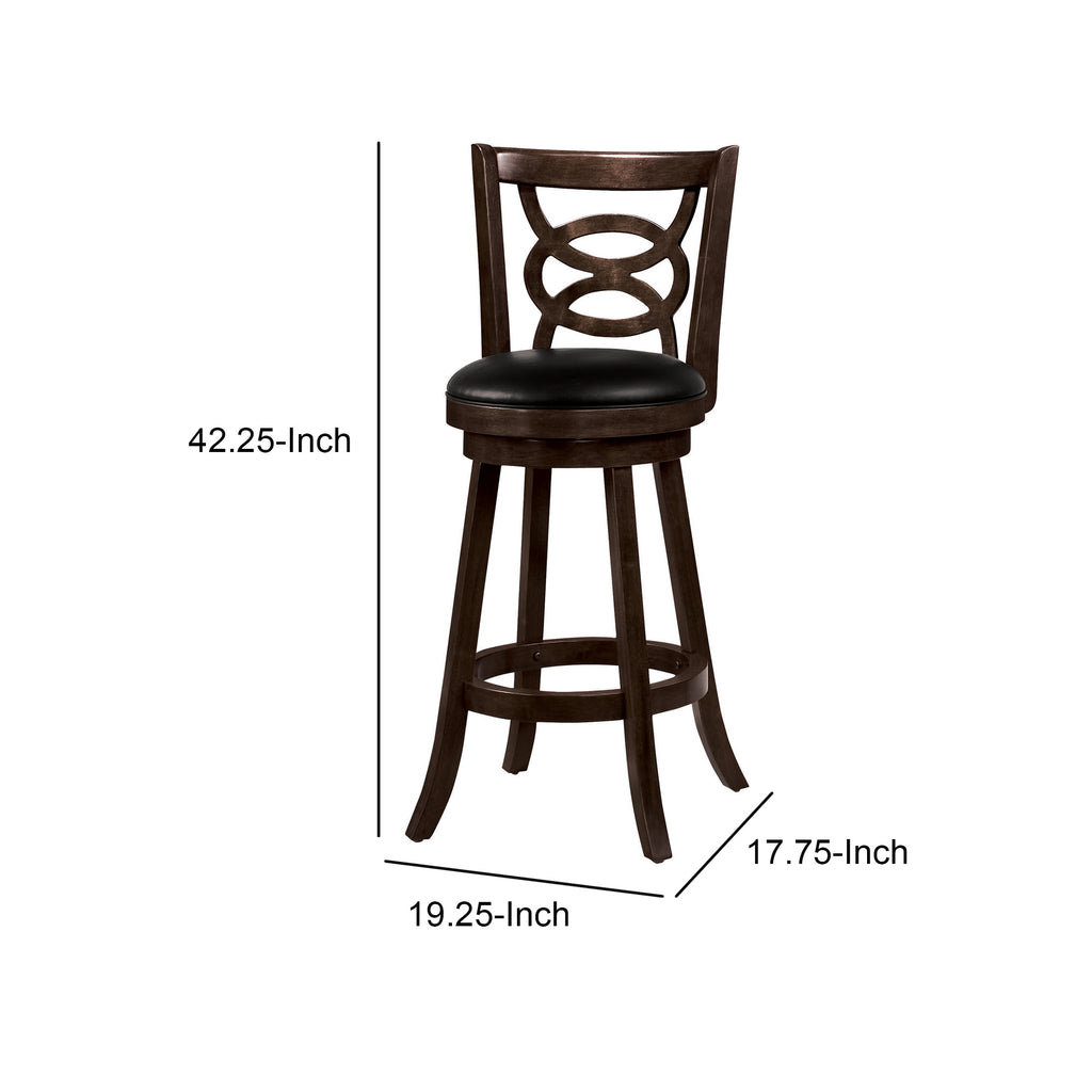 29 in. Swivel Bar Stool with Upholstered Seat Black And Brown Set of 2 BM69024 - Benzara