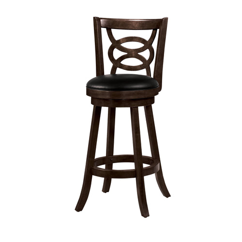 29 in. Swivel Bar Stool with Upholstered Seat Black And Brown Set of 2 BM69024 - Benzara