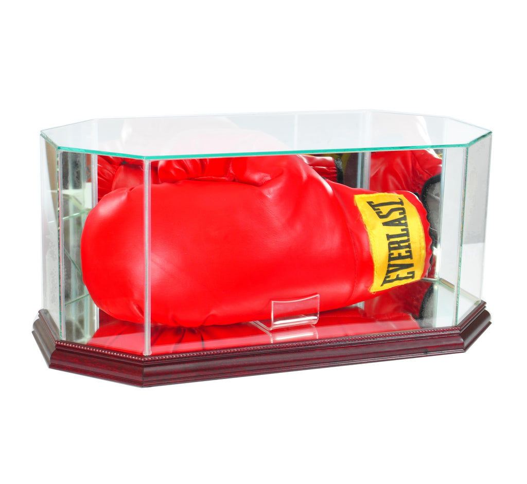Octagon Glass Full Size Boxing Glove Display Case with Cherry Moulding