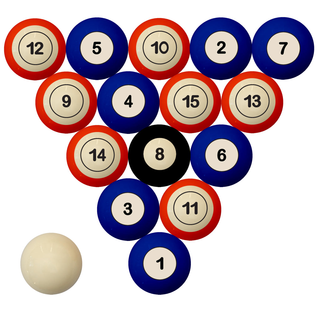 BOISE STATE SCHOOL COLOR NUMBERED BILLIARD BALL SET BLUE SOLID/ORANGE STRIPE - BSTBBS200N
