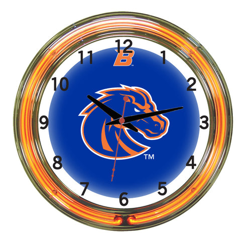 BOISE STATE NEON WALL CLOCK - 18'' BLUE FACE / ORANGE NEON - BSTNWC200-18