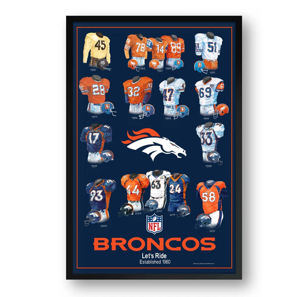 Denver Broncos Framed Print 10x13 Uniform Heritage - Sporticulture