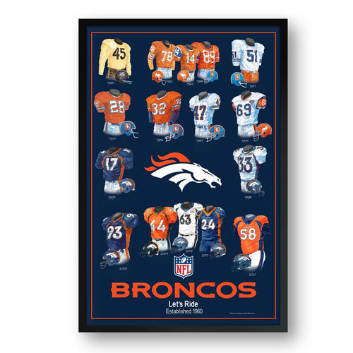 Denver Broncos Framed Print 10x13 Uniform Heritage - Sporticulture